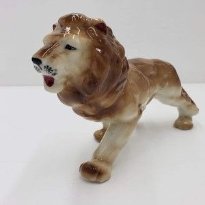 Lion Majestic Ceramic Sculpture 8" Length No Mark Vintage